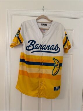 Savannah Bananas Script Baseball Jersey in White and Yellow
